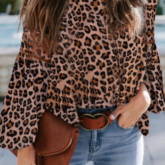 Brown leopard print patchwork top - Picture 3 of 6